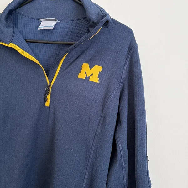 University Of Michigan Columbia Grid Fleece Pullover Medium Navy Yellow Athletic - Image 2