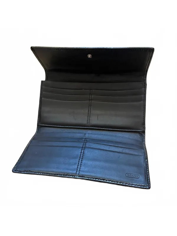Coach Soho Signature Jacquard Wallet Tri-Fold Canvas Leather Pleated Black - Image 8