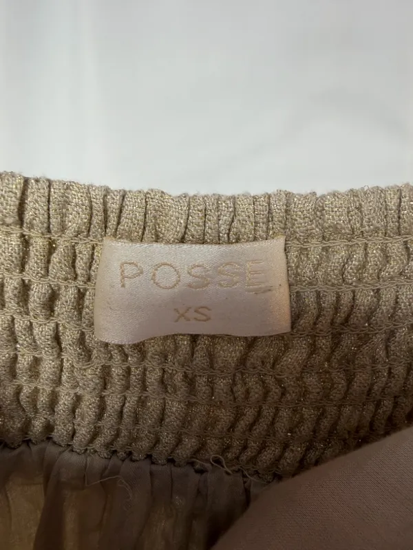 Posse‎ Linen Blend Mini Dress in Shimmery Gold Beige Size Extra Small - Image 3