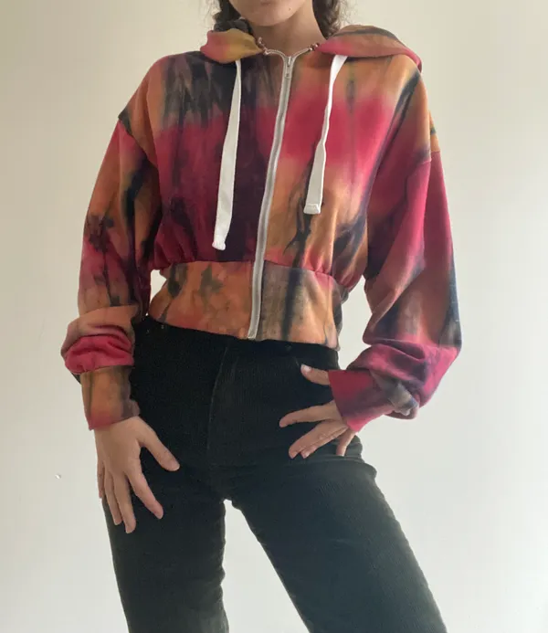 Indie Tie Dye Slightly Cropped Zippered Sweatshirt - Image 5