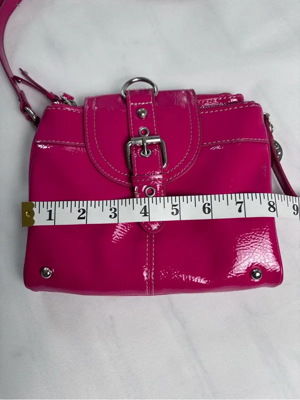 Nine West Hot Pink Patent Leather Crossbody Bag Purse Y2K Vibe shoe-print lining - Image 11