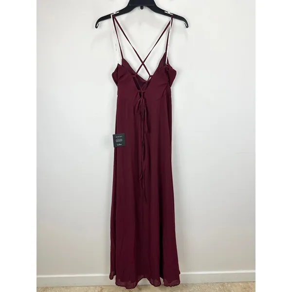 Lulus Event Ready Burgundy Backless Lace-Up Maxi Dress Chiffon Formal Medium NWT - Image 10