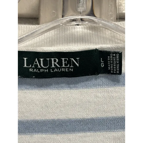Lauren Ralph Lauren Knit Sweater‎ Short Sleeve Size L Blue/White Striped Ruffles - Image 2