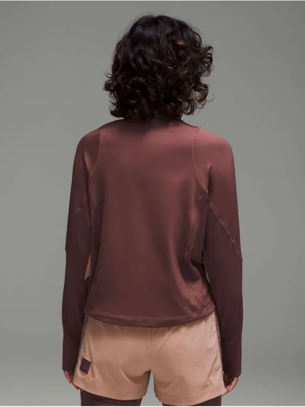 Lululemon Tech Fleece 1/4 Zip Pullover Brown Purple Size 2 Thumbholes - Image 2