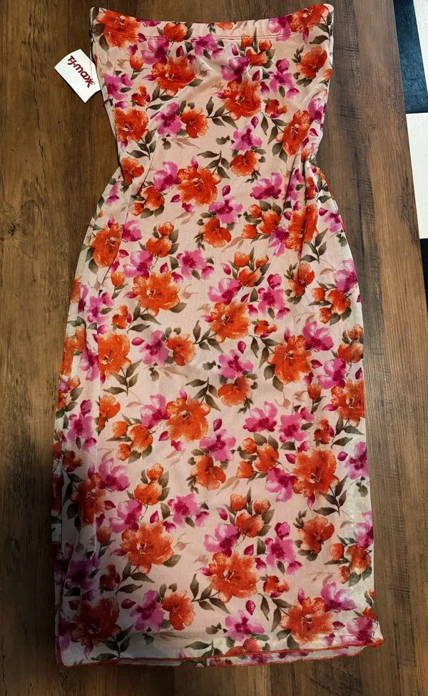 Floral Strapless Dress Pink Size M - Image 3