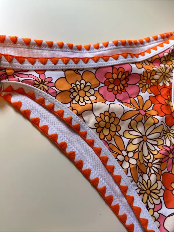 Floral Orange Triangle Bikini Bottoms Size XL - Image 3