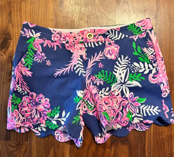 Lilly Pulitzer Knit Buttercup Shorts NWT Ruffle Your feathers Oyster Bay Navy - Image 3