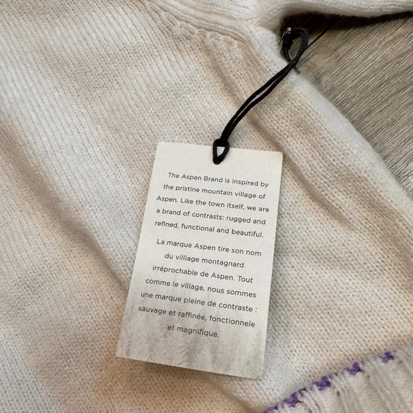 NWT Aspen Cream Wool Blend Crew Neck Sweater with Purple Trim Size Small‎ S - Image 6