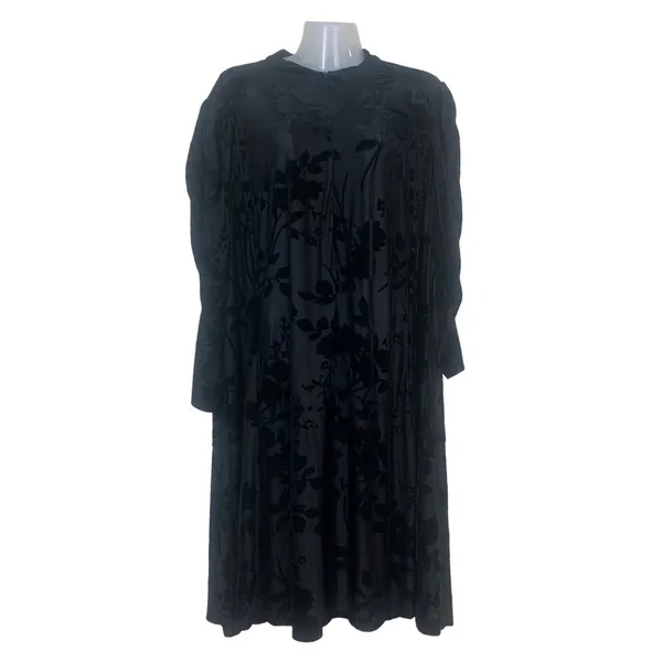 Zapelle Women's L/XL Black Sheer Burnout Velvet Floral Midi Dress Ruched Sleeves - Image 2
