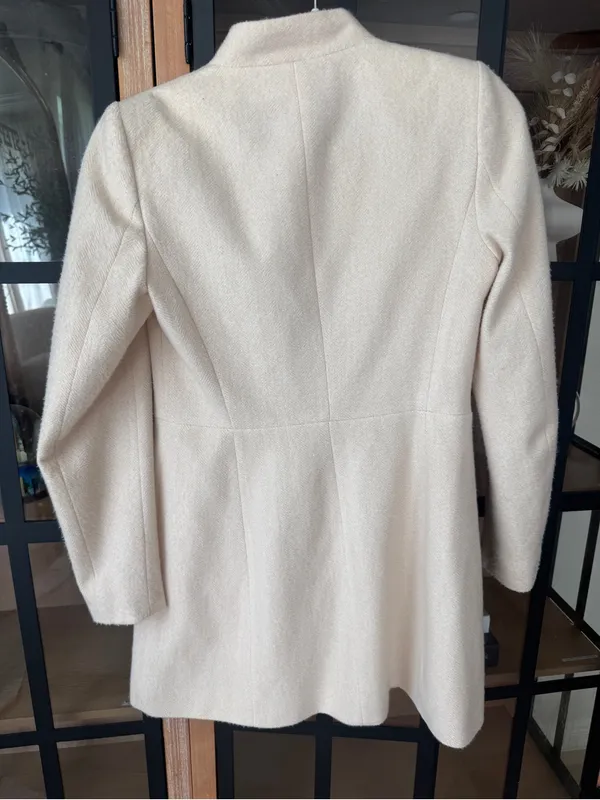 Zara blazer mini dress ecru beige collar pockets long sleeve neutral - Image 3