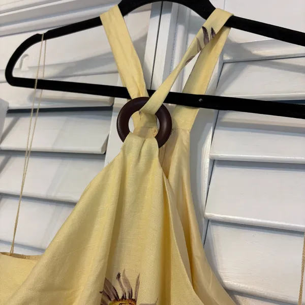 Donna Morgan Yellow Sunflower Halter Neckline Linen Blend‎ Dress Size 10 - Image 5