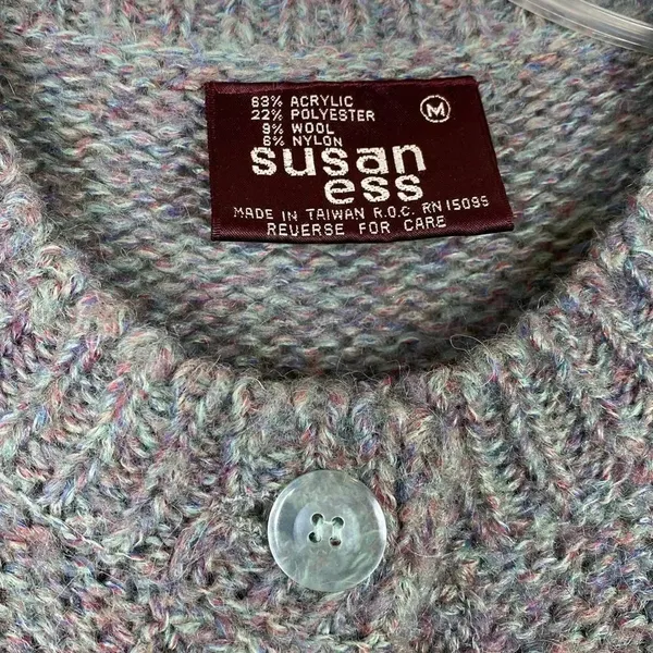 Vintage Blue Grey Knit Short Sleeve Button Up Sweater - Image 4