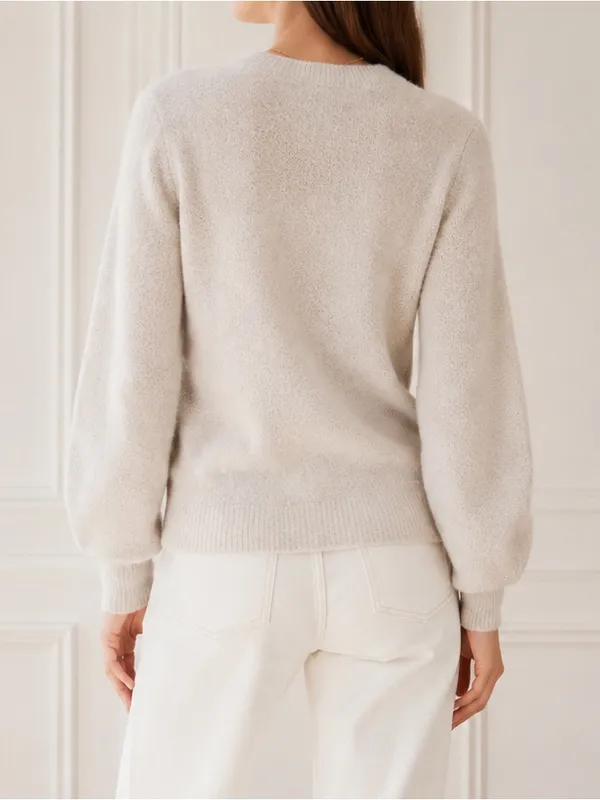 Joie Stavan Sweater Large Snow Ivory Metallic Wool Alpaca Twist Front Pullover - Image 4