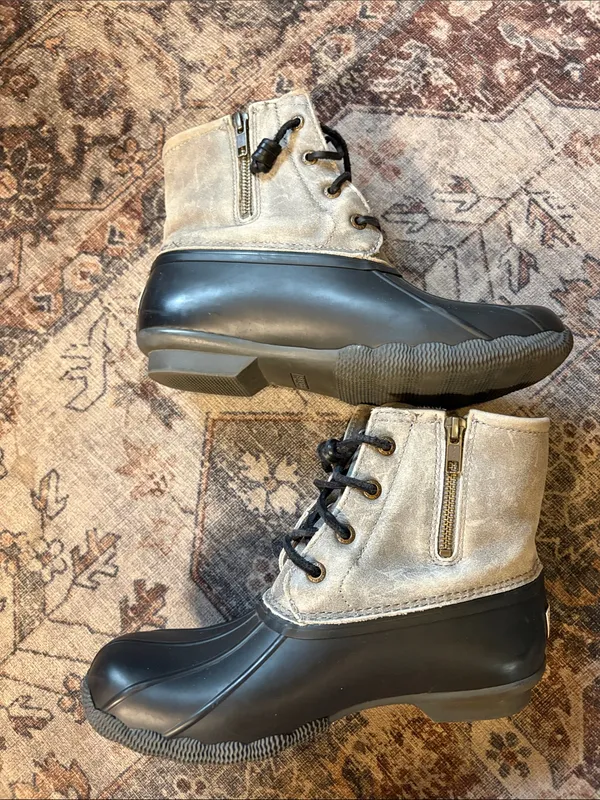 Sperry  Black Rubber Duck Boots with Gray Suede Upper - Image 5