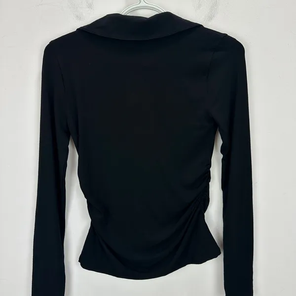 Madewell Side Cinch Long Sleeve Polo Top Stretch Jersey Knit Black XXS NWT - Image 7