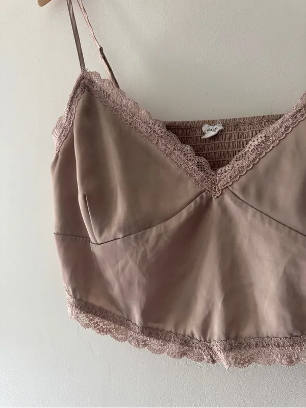 Garage Beige‎ Champagne Lace Crop Top - Image 2