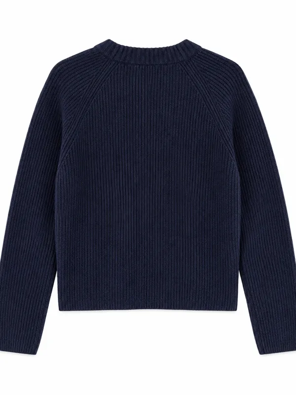 Quince Fisherman Crewneck Sweater Womens M Navy Excellent Mongolian Cashmere - Image 3