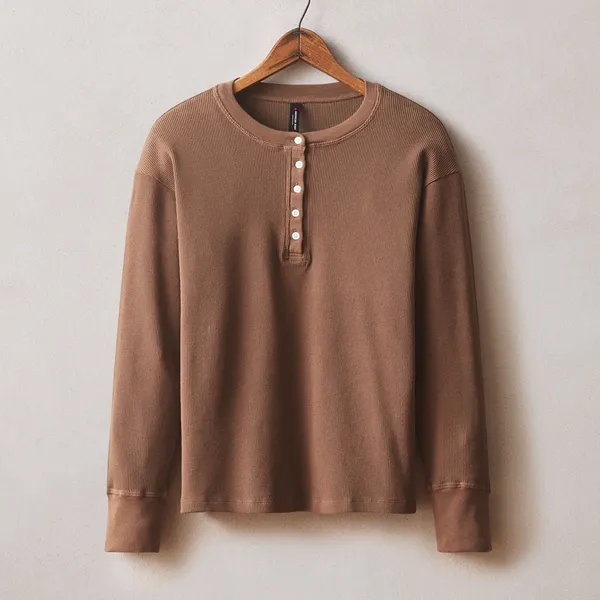American Giant Women's Thermal Henley in Soft‎ Silt Brown size large - Image 8