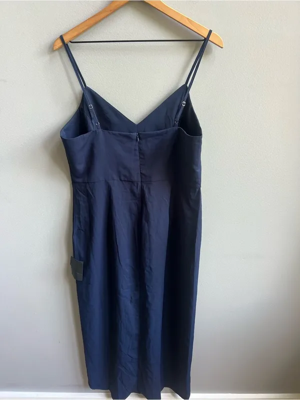 Lulus NWT Reinette Navy Blue Midi Dress Spaghetti Strap Wrap Front Slit Size XL - Image 9