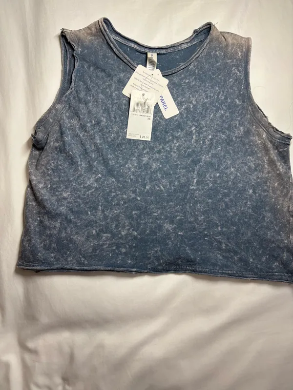 U.S. Apparel Grunge Smokey Blue Acid Wash Distress Cropped Muscle Tank Top XS - Image 2