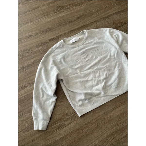 Calvin Klein Jeans Pullover Sweatshirt Womens XL Light Gray Crewneck Logo Fleece - Image 3