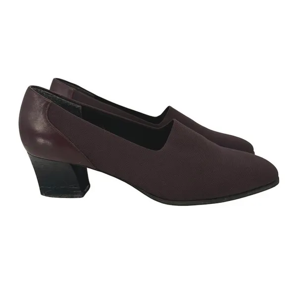 Vintage Naturalizer Jeannie Pumps Women 7.5 M Burgundy Fabric 2" Block Heel - Image 6