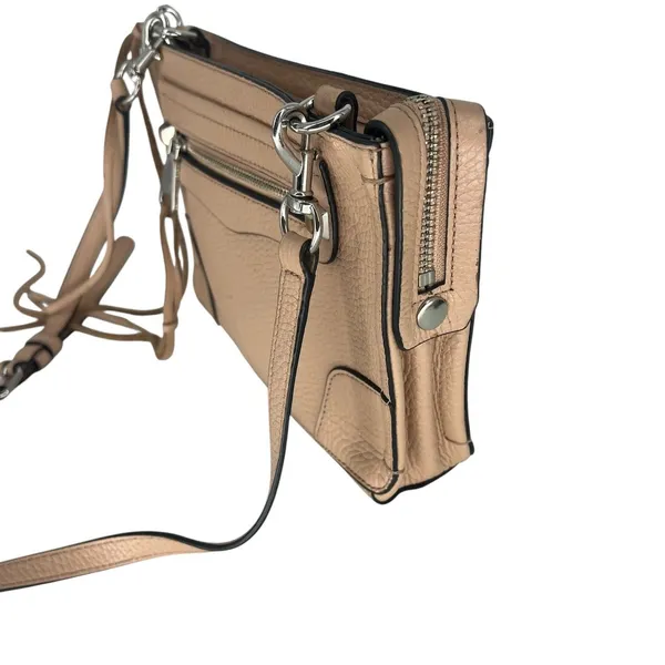 Rebecca Minkoff Regan Crossbody Bag Taupe Leather Zip Front‎ - Image 4