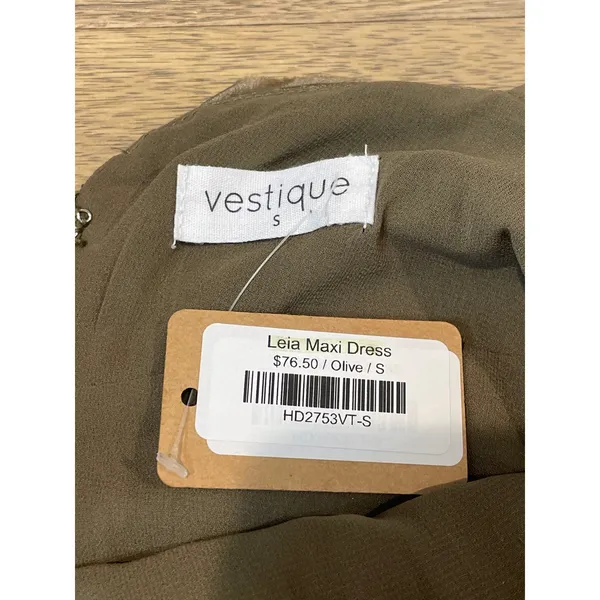 Vestique Satin Maxi Dress Size S Olive Green Keyhole Empire Waist New With Tag - Image 3