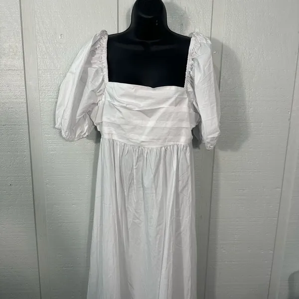 Know One Cares White Empire Cut Poplin Puff Sleeve Midi Dress Size Large NWT - Image 4