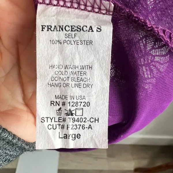 Francesca's Purple Sheer Metallic Silver Sunburst Blouse Large - Image 4