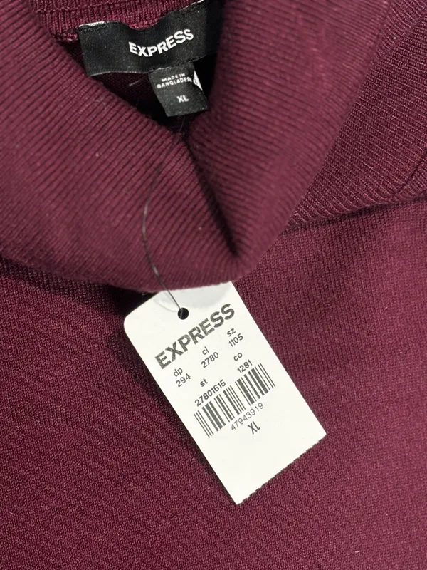 Express Women's Burgundy Long Sleeve Turtleneck Sweater Dress Size XL - Image 3