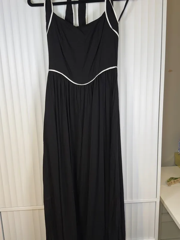 White Closet Black White Linen Blend Halter Neck Maxi Dress Small NWT - Image 4