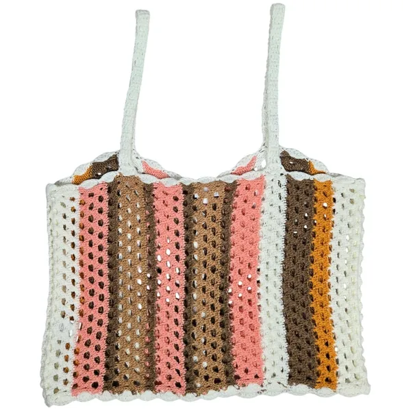 LE LIS COLLECTION Crochet Striped Button Front Crop Top‎ Women Size M - Image 2