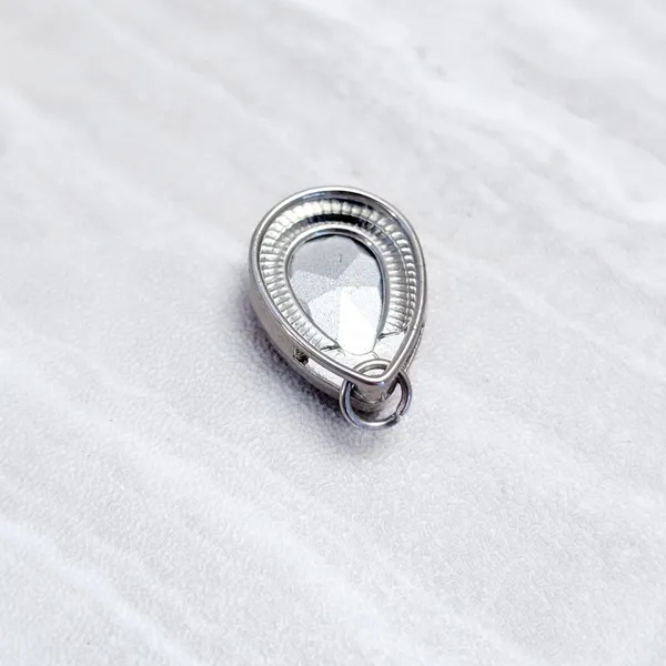 Vintage Pendant Clear Teardrop Shape Gem Set In Silver Tone - Image 2