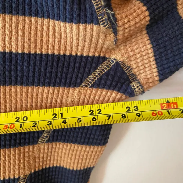 Offline Aerie Brown Blue Stripe Thermal Waffle Knit Long Sleeve Loungewear Small - Image 7