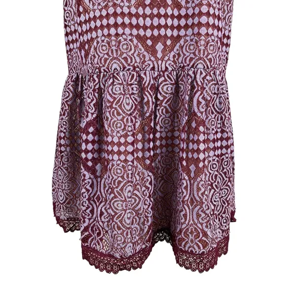Lulus Sleeveless Cranberry Cream Laced Overlay A-line Fit & Flare Dress S - Image 3