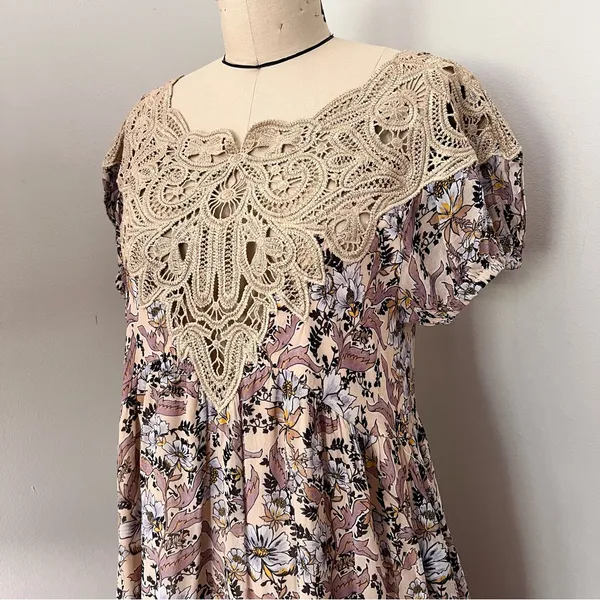 Free People Margot Ivory Printed Mini Dress with Lace Trim Size Extra Small $168 - Image 8