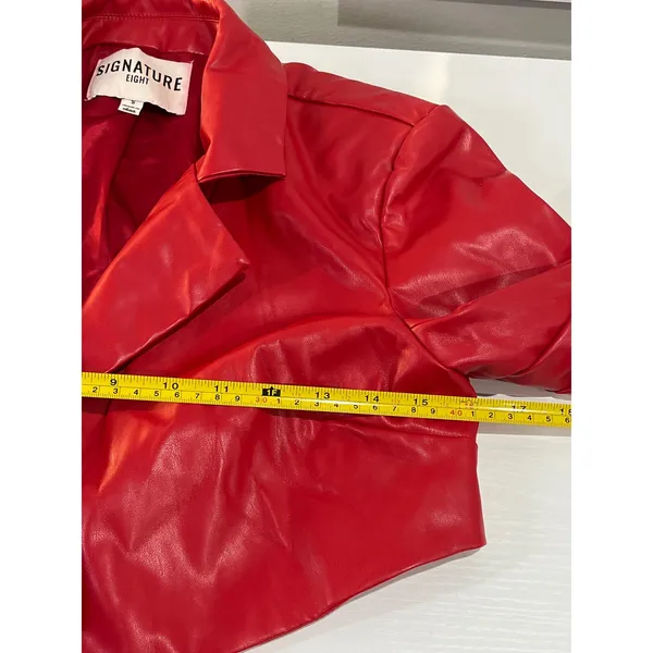Moto Y2K Signature Eight Red Faux Leather Cropped Wrap Blazer Jacket‎ Small S - Image 8