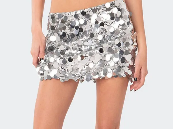 Edikted Sequin Skirt Silver Mini Sparkle - Image 2