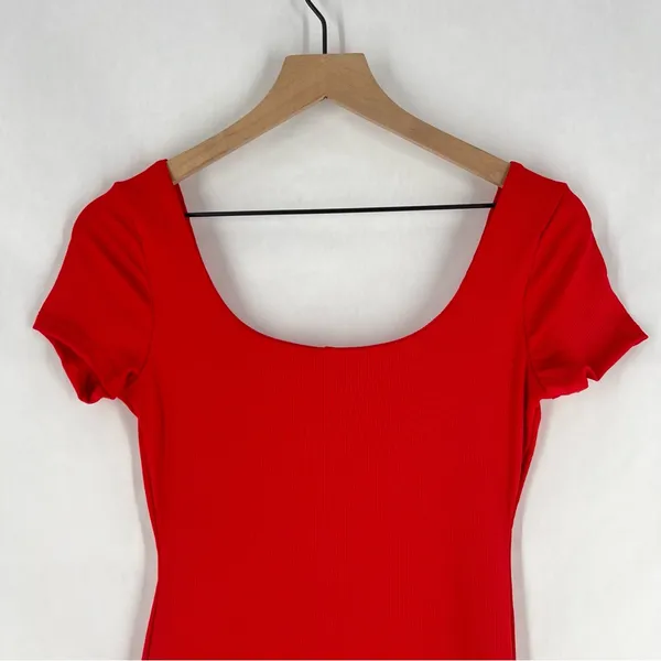 Haute Monde Red Stretch Ribbed Jersey Knit Side Slit Bodycon‎ Scoop Maxi Dress S - Image 8