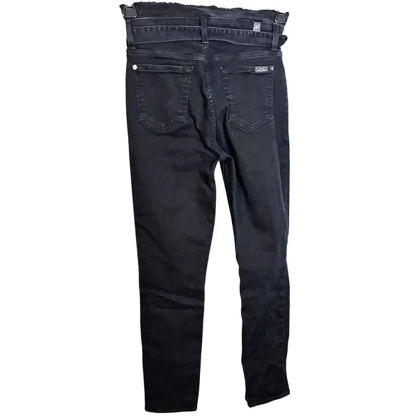 7 For All Mankind Black Raw Waist Belted Stretch Jeans Size 26 - Image 10