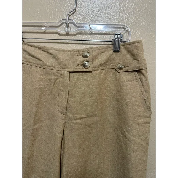 Isaac Mizrahi Womens Linen Blend Trousers Wide Leg Cropped Beige Button Accent‎ Pants Size 8 - Image 4