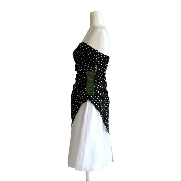 Onyx Nite Dress Black White Polka Dot Strapless Tulle Fit Flare Prom Size 3/4 - Image 6