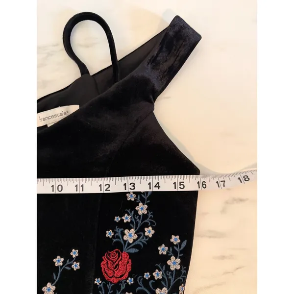 Francesca's Black Velvet Floral Embroidered‎ Cold Shoulder Mini Dress Small - Image 7
