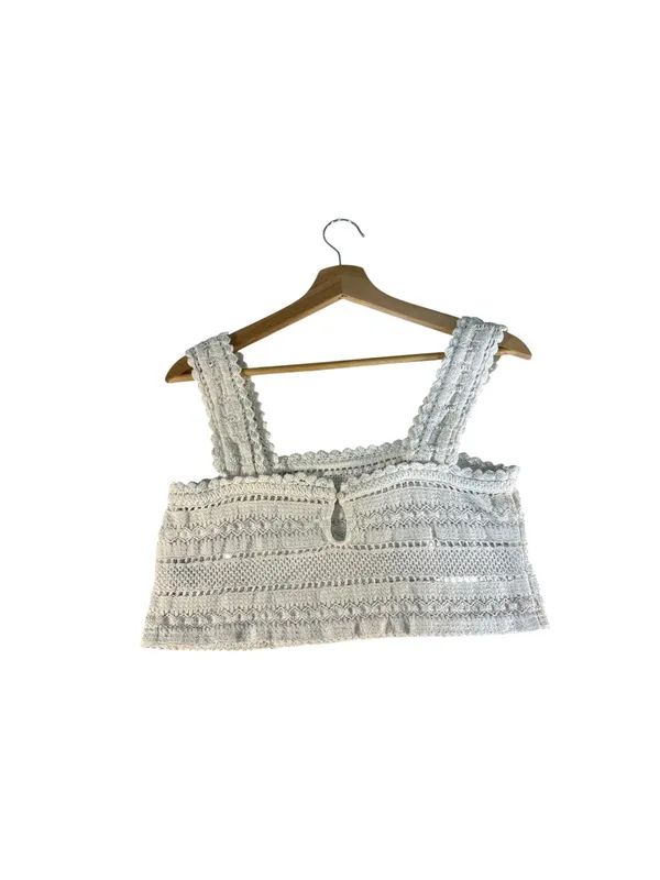 Aerie XS White Crochet Lace Crop Tank Top Square Neck Boho Festival Cottagecore - Image 5
