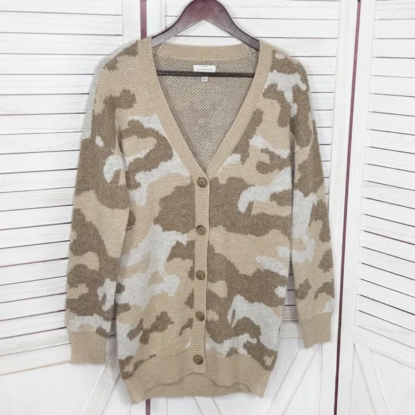 Lucky Brand Dessert Camo V Neck Long Cardigan Sweater Tan Cream‎ Small - Image 7