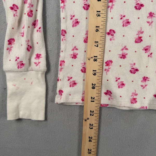Victorias Secret Pink Floral Thermal Waffle Knit Henley Top Cream XS - Image 5