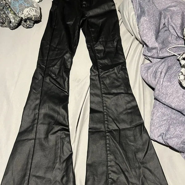 Edikted Luna Faux Leather Flare High Rise Pants Black Size‎ Small - Image 9