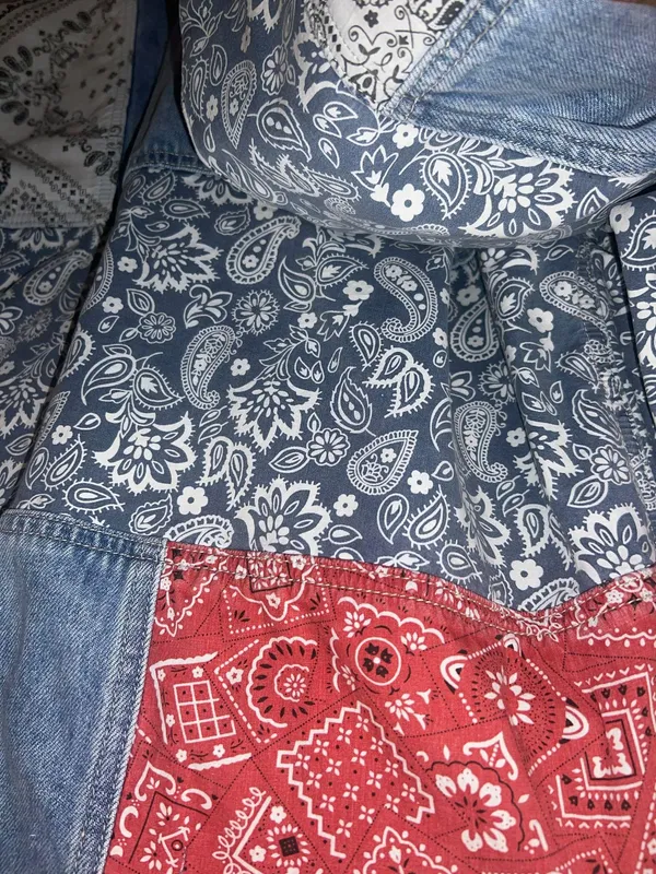 Anthropologie Faria Patchwork Denim Trucker Jacket - Image 10