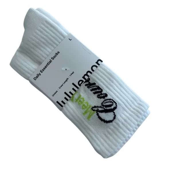 Lululemon Unisex Daily Essential Crew Socks Tennis Club White/Sour Grape Large - Image 7